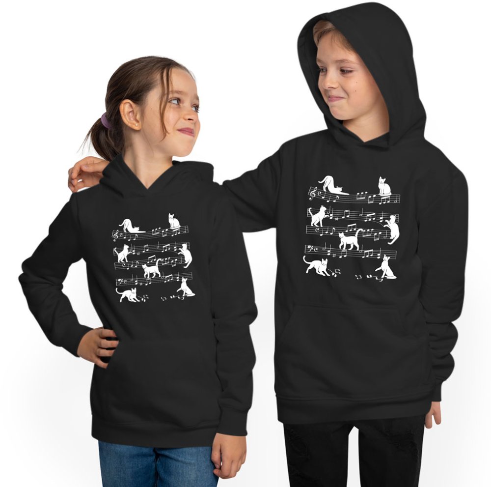 Cat hoodie for kids - hooded sweater with cats and music notes